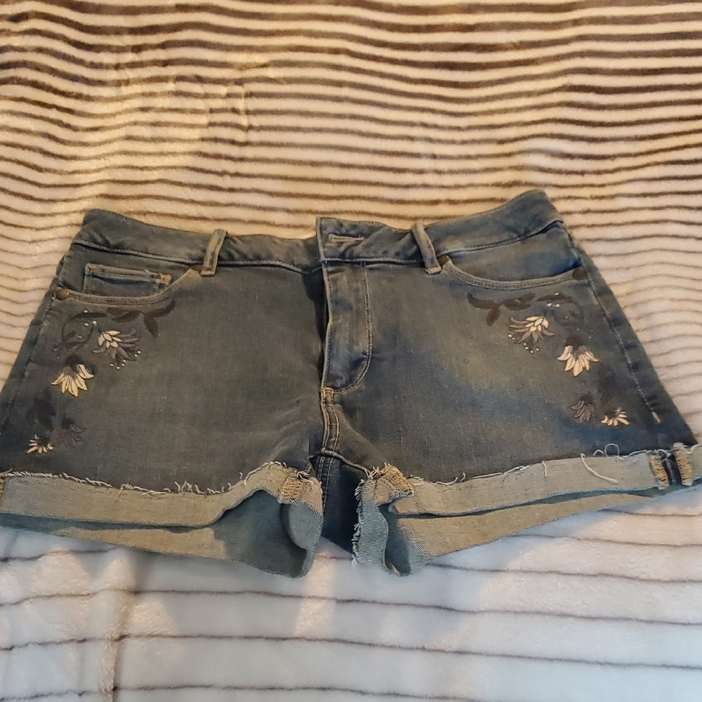 PAIGE Blue Distressed Jean Shorts Cut-Off Style